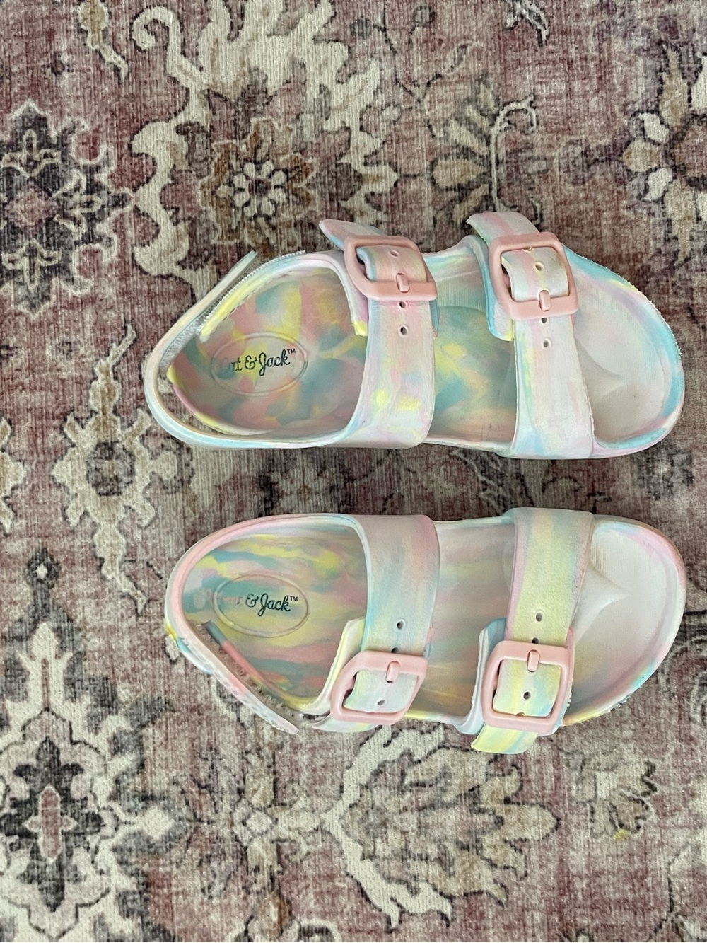 Cat & Jack Pastel Tie-Dye Buckle Sandals - Pink, Blue, Yellow